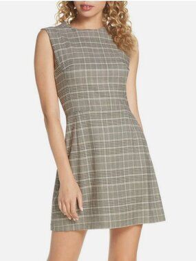 NWT! NEW FRENCH CONNECTION AMATI CHECK SUNDAE GREY PLAID MINI DRESS SIZE 0 XS
